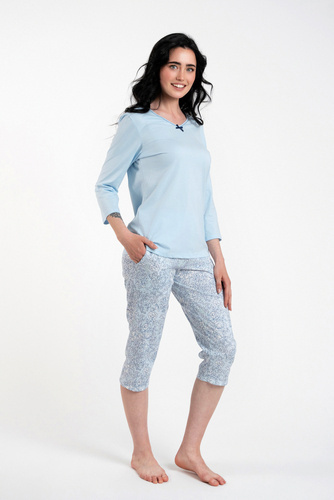Salli Női pizsama 3/4 ujjú és 3/4 nadrág olasz divat -kék/print