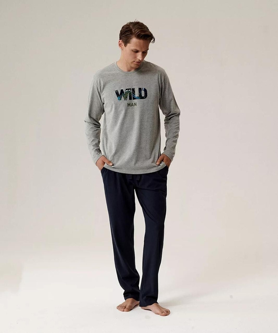 Férfi pizsama NMP-392 Atlantic - pamut, hosszú ujjú, stílusos szett a hűvös éjszakákhoz