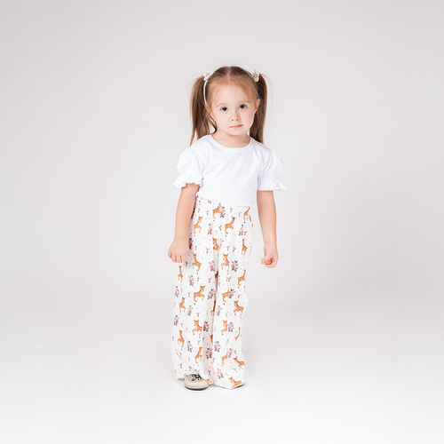 216198 Lala Nicol gyermek nadrág - fehér, szandálokkal és virágokkal, 92-122-es méret