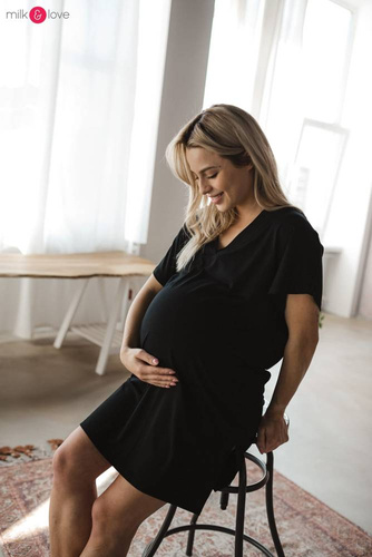 Moon bambusowa koszula nocna ciążowa i do karmienia Milk&Love czarny