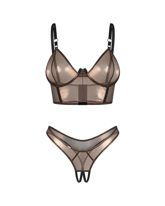 Soranna Top & Crotchless Tanga szett Megszállott arany érzéki szett nyitott tangával