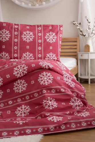 Karácsonyi ágynemű Jerry Fabrics - piros, fehér hógolyókkal, 100% pamut