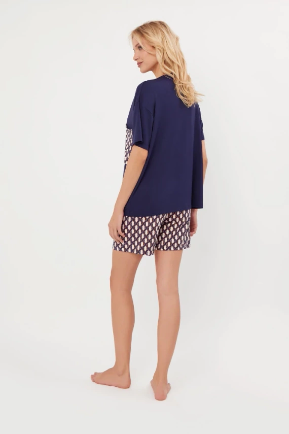Milda Női rövid ujjú pizsama, rövid nadrág Olasz divat - tengerészkék