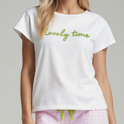 Dana Női pizsama Sorbetto rózsaszín - 100% pamut, rövid ujjú, kockás nadrág, szett