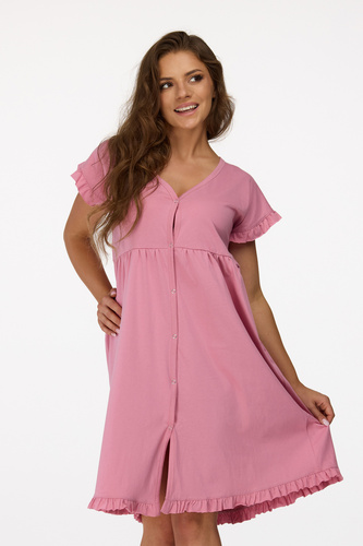 nincs. 24 Terhességi hálóing Senizo antik rózsaszín - 100% pamut, rövid ujjú, szoptatós gombos, szoptatós hálóing