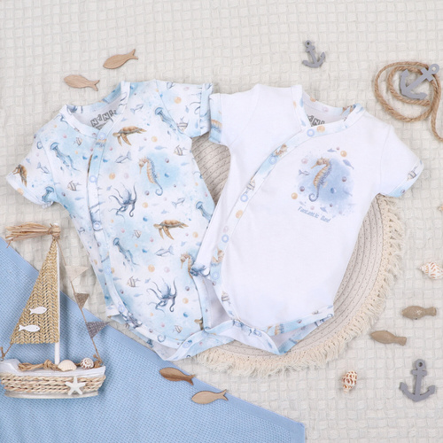 ABN-5443 Sea Of Joy Nini rövid ujjú borítékos body - organikus pamut, babák számára