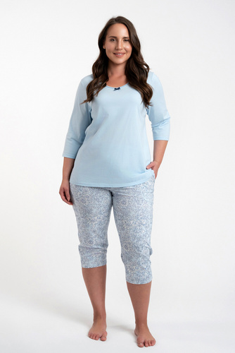 Salli Női pizsama 3/4 ujjú és 3/4 nadrág olasz divat -kék/print