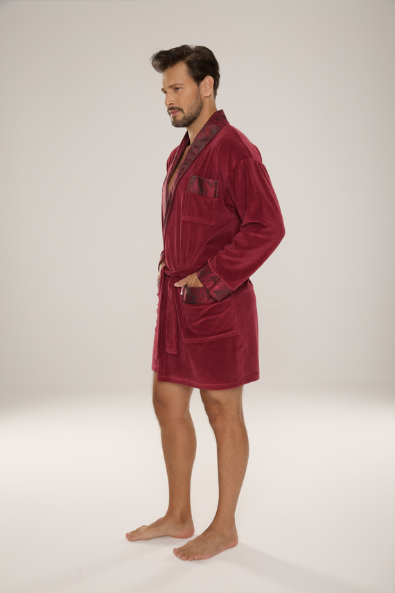 866 Noble Férfi De Lafense velúr fürdőköpeny - rövid, elegáns, pamut - bordó