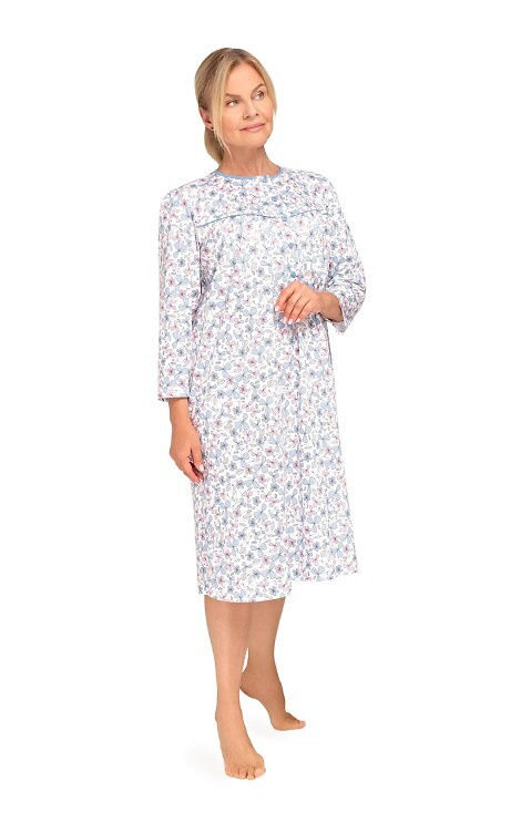 204 Bogna II Női hálóing Martel 30 kék-rózsaszín - pamut, hosszú ujjú, kigombolt, hosszú ujjú, kigombolt