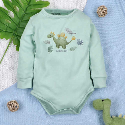 ABN-5566 Dino Explorer organikus pamut body Nini menta organikus pamut, hosszú ujjú, hosszú ujjú