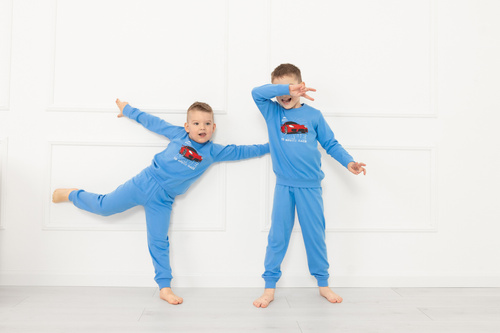 Gordo fiú pizsama - pamut, hosszú ujjú, húzózsinórral ellátott nadrág Italian Fashion - kék