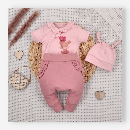 Nini Little Mouse bababody organikus pamut átlapolt rövid ujjú bőrbarát