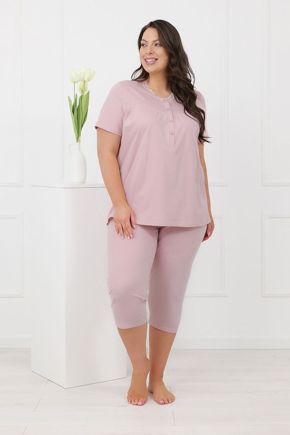 Hemaria Italian Fashion női pamut 3/4-es plus size pizsama rózsaszín