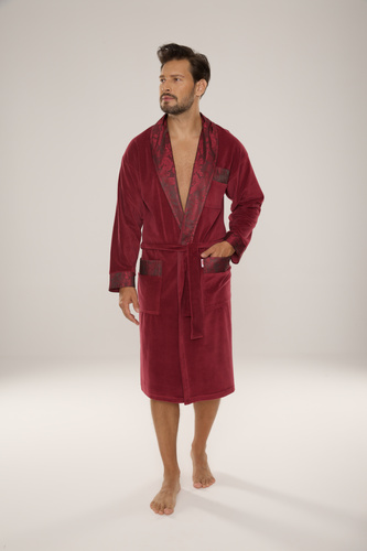 868 Noble férfi velúr fürdőköpeny De Lafense- elegáns, puha, prémium, bordó, bordó színű