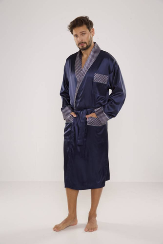 940 Forex férfi szatén fürdőköpeny - tengerészkék