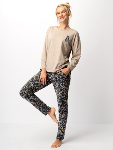 Női pizsama Key LNS 707 bézs - pamut, hosszú ujjú, elegáns, elegáns