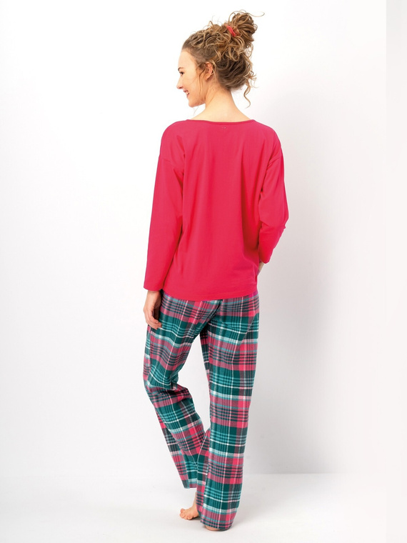 Női pizsama LNS 420 Key málna - pamut, hosszú ujjú, flanel nadrág