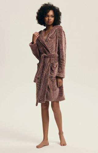 43602 Devyn Női kapucnis köntös Henderson mahagóni - rövid, meleg, bársony, velúr