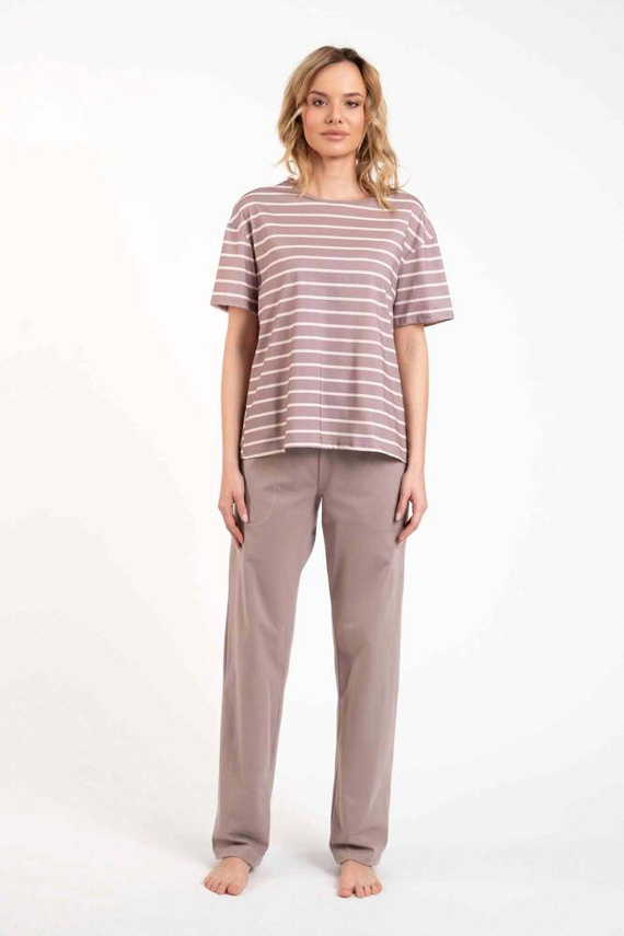 Betty Női rövid ujjú pizsama, hosszú nadrág Olasz divat - cappuccino/print cappuccino