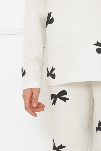 Lány pizsama Fiocca- ekrü, pamut, hosszú ujjú és nadrágos Olasz Divat