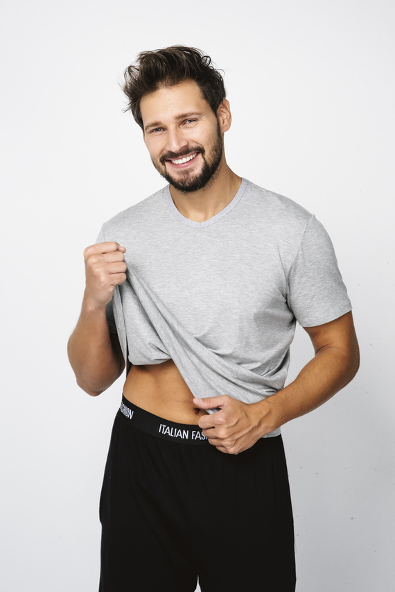 Dallas Férfi rövid ujjú pizsama, hosszú nadrág Italian Fashion- melange/fekete