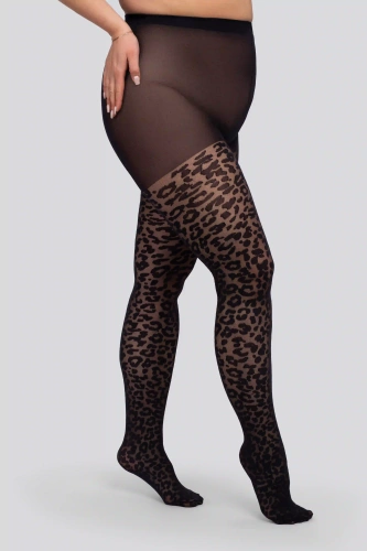 Mona Leopard 30 DEN Queen Size női harisnyanadrág – fekete leopárdminta