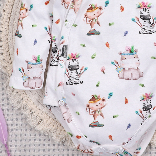ABN-5531 Nini Happy Animals borítékos bodysuit bio pamutból csecsemőknek - nikkelmentes záróelemek, 100%-os biztonsággal