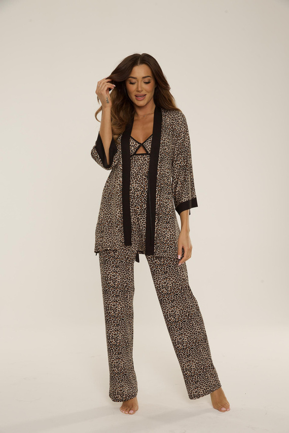 836 Mavis női rövid fürdőköpeny De Lafense - barna leopárd mintás