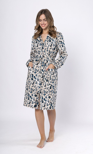 Leveza Virginia 1676 női köntös - sötétkék pamut, hosszú ujjú, klasszikus szabású