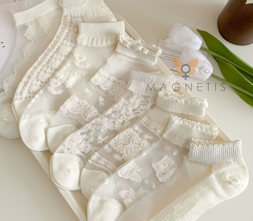 Magnetis CC-251106 női pamut bokazokni – ecru finom mintával