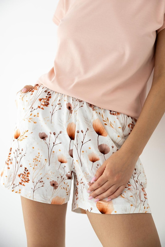 Sensis Arielle ekrü bambusz és pamut női pizsama, rövid ujjú, rövidnadrág, rövidnadrág