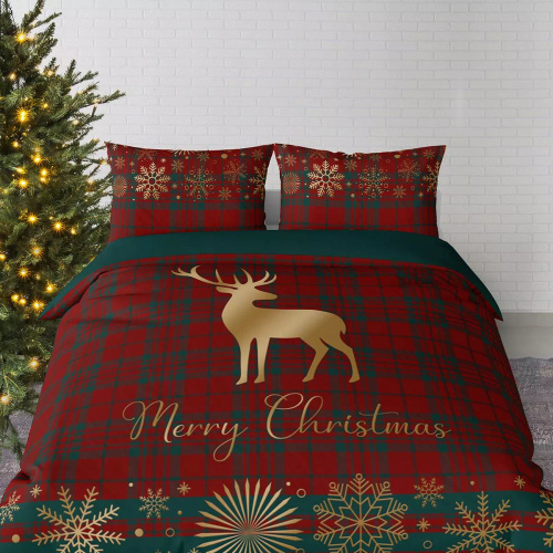 5824 A Christmas Dreams Detexpol kockás pamut ágynemű Merry Christmas rénszarvasokkal - karácsonyi szett 100% pamut