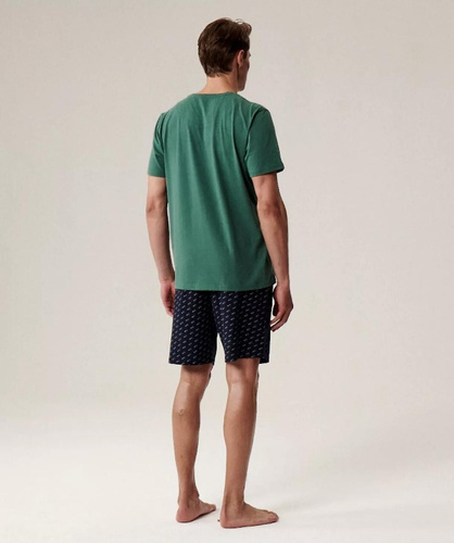 Férfi pizsama NMP-395 - zöld és tengerészkék pamut, rövid ujjú, könnyű és kényelmes nyárra