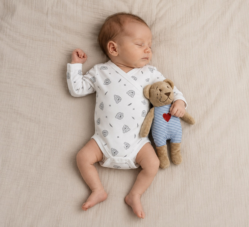 BD16426 Mamatti Fehér baba body hosszú ujjú, pamut, kényelmes, macis