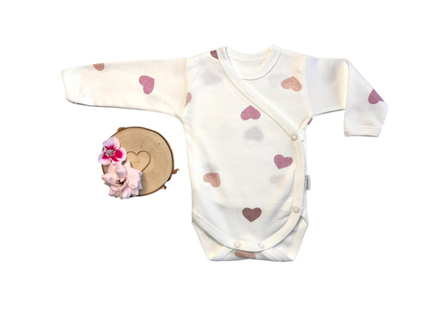 Mamatti BD15026 hosszú ujjú, borítékos bodysuit lányoknak - 100% pamut, kényelmes és puha