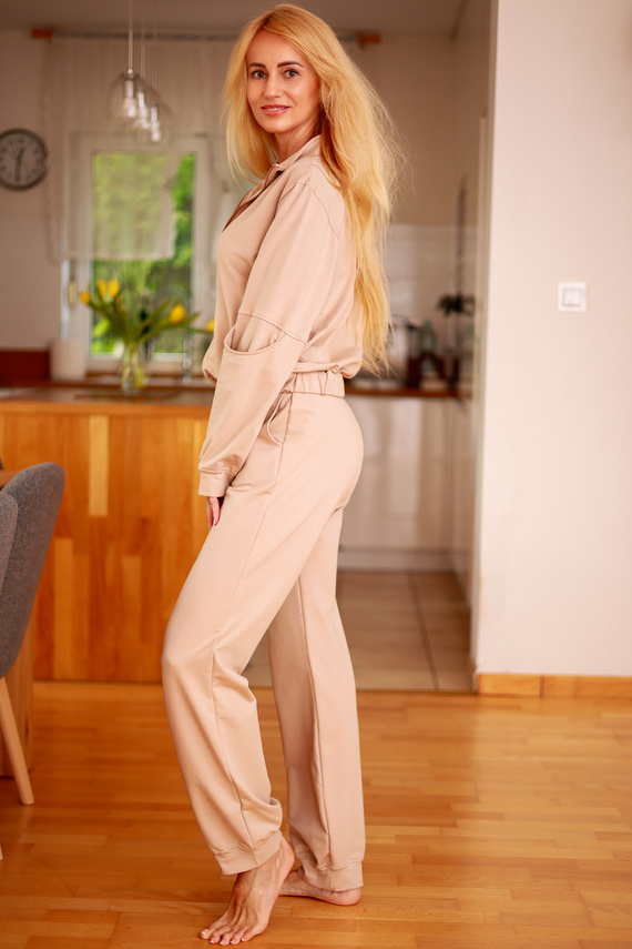 Fogo női tréningruha pamutból, zsebekkel - Mirale - lengyel gyártmány - bézs színű