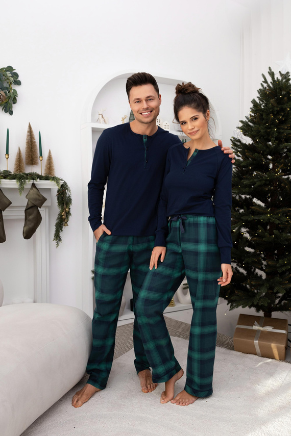 Luke Sensis férfi pizsama - pamut, hosszú, zöld kockás