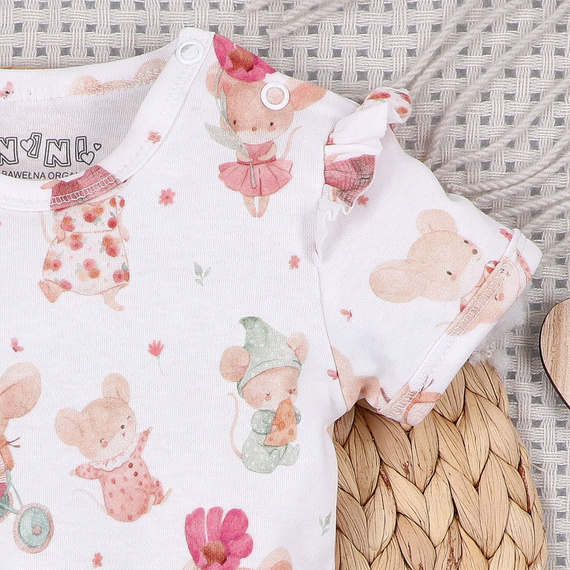 Nini Little Mouse bababody organikus pamut váll patent rövid ujj bőrbarát