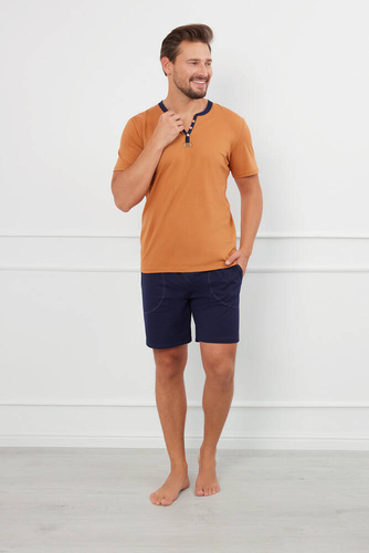 Julius Férfi rövid ujjú pizsama, rövidnadrág Italian Fashion - konyak/zöld