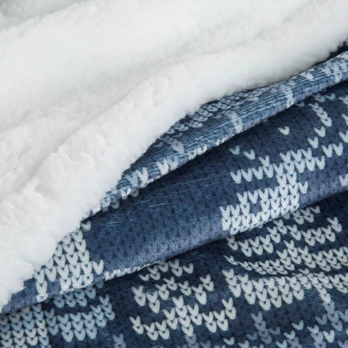 Eurofirany karácsonyi takaró fehér tengerészkék - puha mikroszálas ágytakaró, 240 g/m²