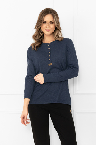 Gordo blúz női olasz divat tengerészkék - klasszikus, pamut, hosszú ujjú, hosszú ujjú