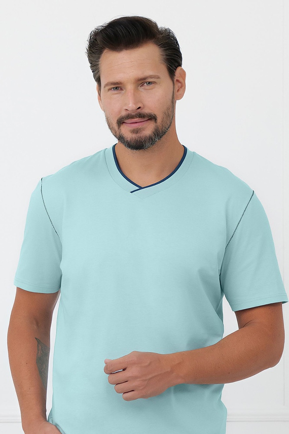 Piżama męska Devon Italian Fashion bawełniana z długimi turkusowymi spodniami