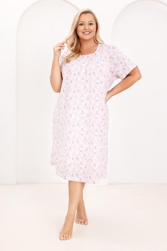 Női hálóing 018 Regina pink- 100% prémium pamut, gombok, gyűrött nyak, kényelmes alvás minden éjjel