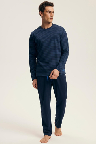 Férfi prémium 43455 New Henderson sötétkék pizsama - pamut, hosszú ujjú, elegáns csomagolásban