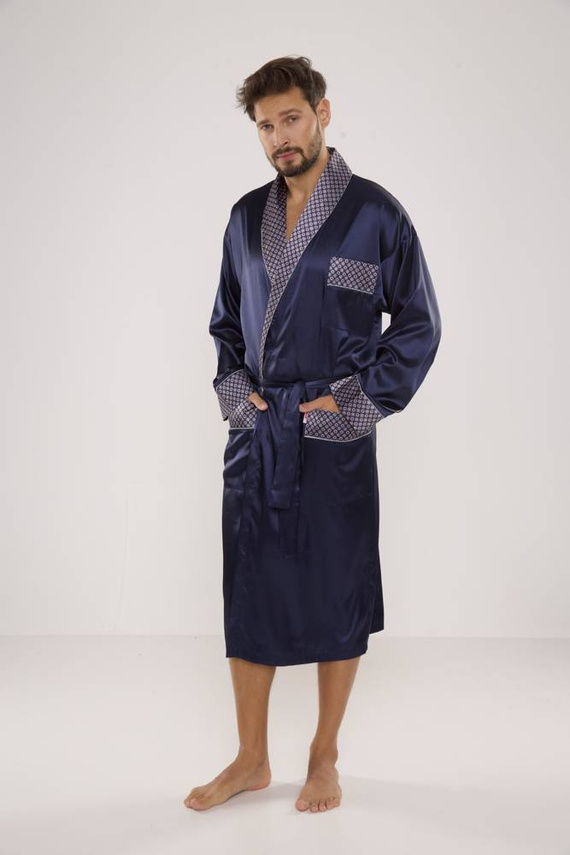 940 Forex férfi szatén fürdőköpeny - tengerészkék