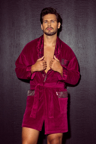 866 Noble Férfi De Lafense velúr fürdőköpeny - rövid, elegáns, pamut - bordó