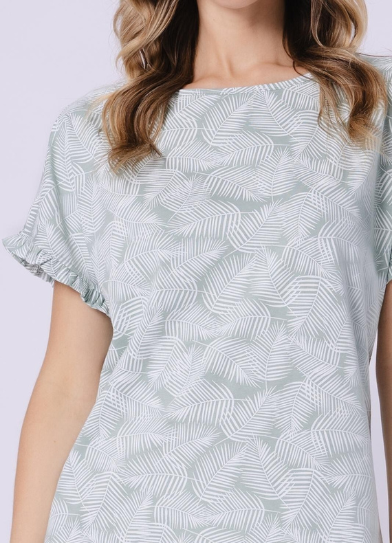 Női hálóing 1728 Elif Leveza borsó - 100% pamut, rövid ujjú, fodros, virágmintás, térd előtti hosszúságú