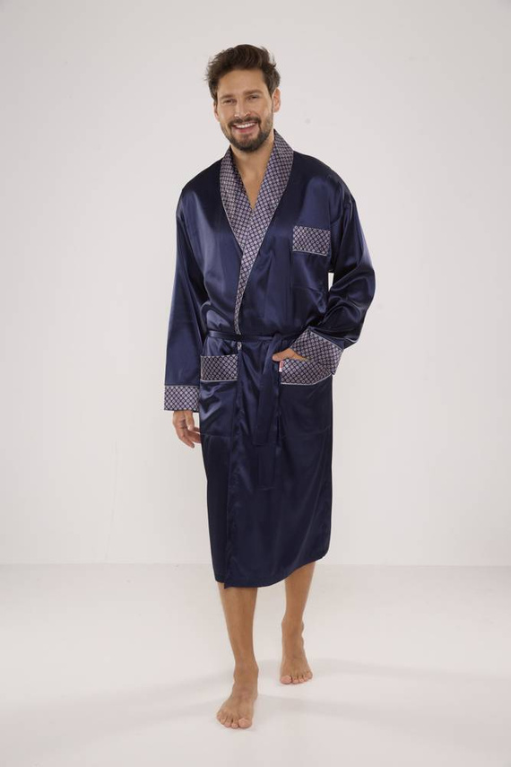940 Forex férfi szatén fürdőköpeny - tengerészkék