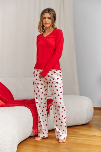 Doctor Nap Amour 7440  női pizsama, piros felső + flanel nadrág, 100% pamut