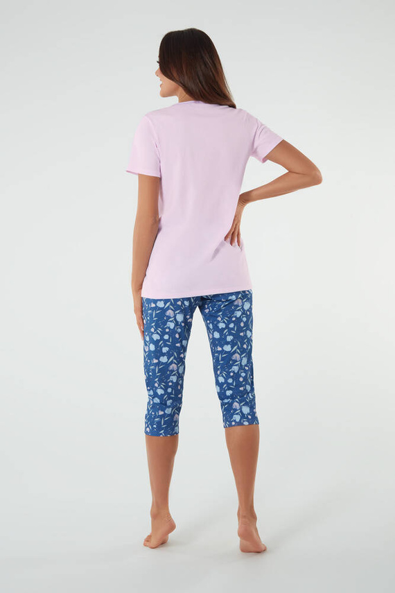 Hölgy pizsama rövid ujjú, 3/4 nadrág olasz divat rózsaszín/print